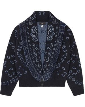 Alanui Bandana-Jacquard Fringed Cardigan - Blue