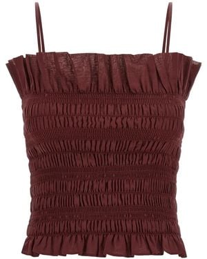 ANDAMANE Suri Smocked Ruffled Sleeveless Top - Red