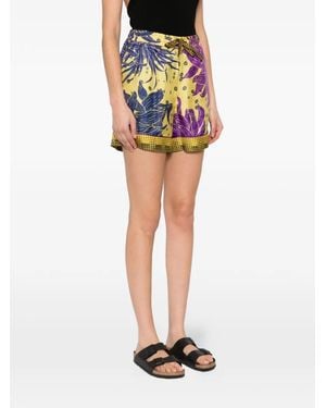Pierre Louis Mascia Aloe Floral-Print Silk Shorts - Yellow