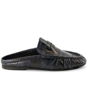 Saint Laurent Cassandre Eel-Leather Mules - Black