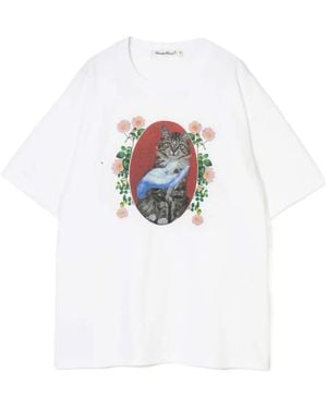 Undercover Cat-Print Cotton T-Shirt - White