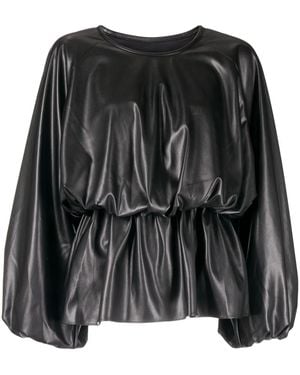 Goen.J Faux-Leather Draped Top - Black
