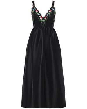 Celiab Selena Floral-Trim Dress - Black