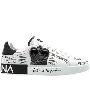 Dolce & Gabbana Portofino Crystal-Embellished Graffiti Sneakers - Black