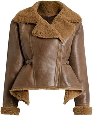 Balmain Shearling Peplum Jacket - Brown