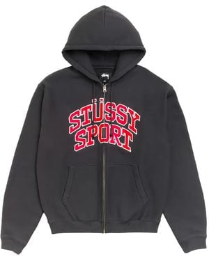 Stussy Logo-Print Zip-Up Hoodie - Black