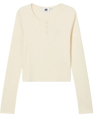 Chocoolate Geripptes T-Shirt mit Henley-Kragen - Weiß