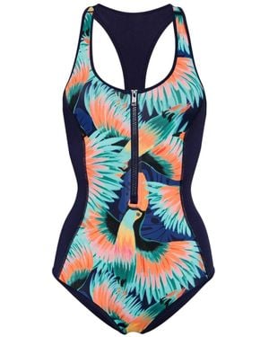 Duskii Abstract-Print Racerback Swimsuit - Blue