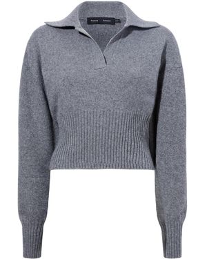 Proenza Schouler Jeanne Split-neck Ribbed-knit Jumper - Blue