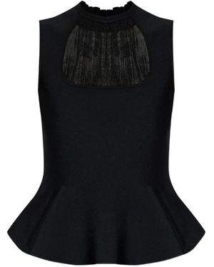 McQueen Lace-Detail Peplum-Hem Blouse - Black
