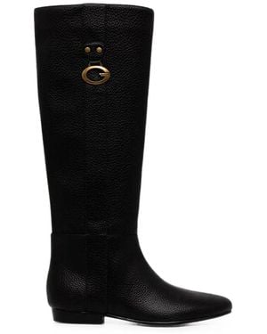 Guess Elliana Logo-Plaque Pebbled-Effect Boots - Black