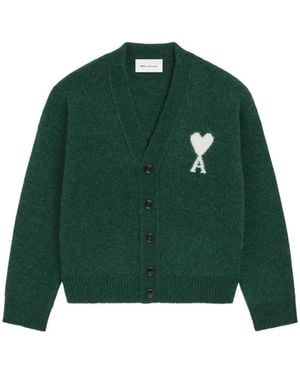 Ami Paris Alpaca Cardigan With Ami De Coeur - Green