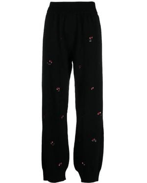 Barrie Floral-Embroidery Cashmere Pants - Black
