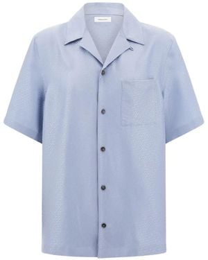 Ferragamo Gancini-Jacquard Short-Sleeve Shirt - Blue