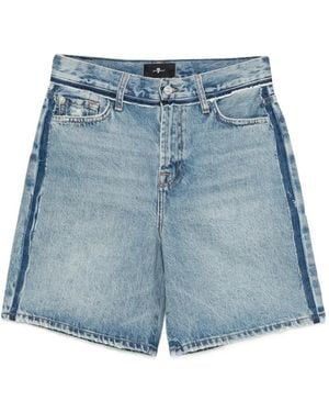 7 For All Mankind Stripe Denim Shorts - Blue