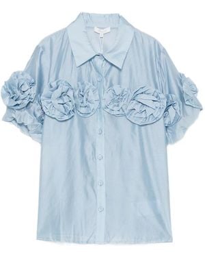Paperlace Floral-Appliqué Short-Sleeve Shirt - Blue