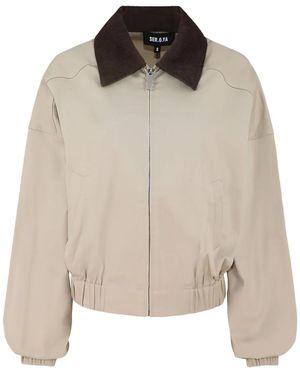 SER.O.YA Contrast-Collar Zip-Up Jacket - Natural