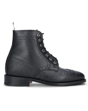 Thom Browne Stivaletti Con Suola In Pelle - Black