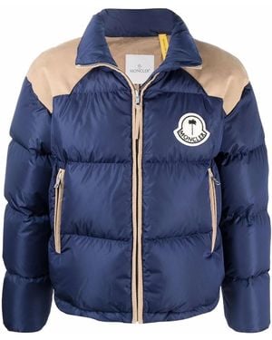 Palm Angels X Moncler Logo-Patch Padded Jacket - Blue