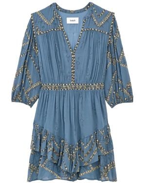 Ba&sh Poly Patterned Ruffled Flared Mini Dress - Blue