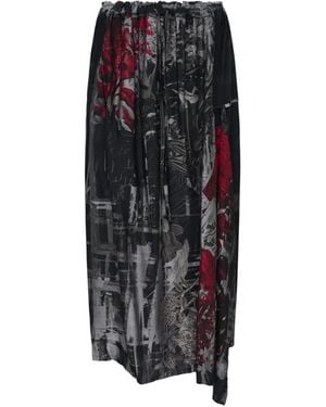 Y's Yohji Yamamoto Floral-Print Drawstring Maxi Skirt - Black