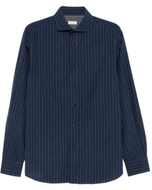 Brunello Cucinelli Pinstripe-Print Long-Sleeve Shirt - Blue