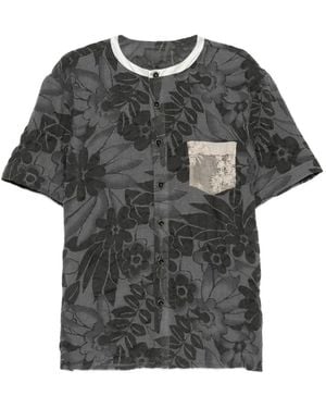 Commun's Chemise Fleurie À Design Sans Col - Grey