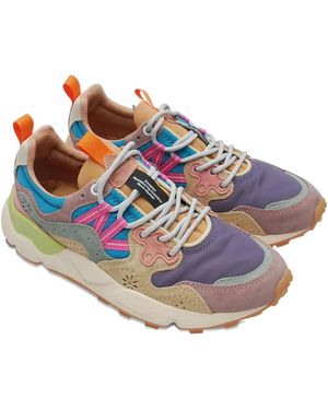 Flower Mountain Multi-Panelled Lace-Up Low-Top Trainers - Blue