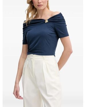 Guess Off-Shoulder Ruched-Detail Top - Blue