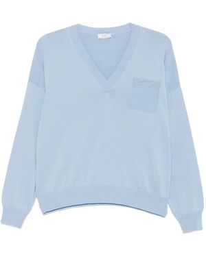 Peserico Maglione Con Scollo A V E Decorazione - Blu