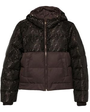 Fendi Ff Jacquard Hooded Padded Jacket - Brown