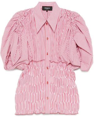 Rochas Puffed-Sleeve Striped Shirt - Pink