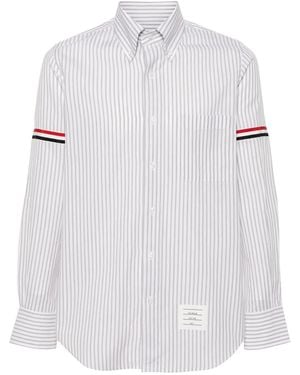 Thom Browne Vertical Stripe Button-Down Shirt With Rwb Detail - White
