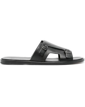 Santoni ダブルバックル レザーサンダル - ブラック
