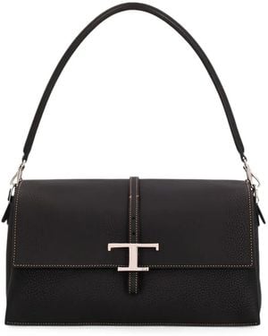 Tod's Kleine T Timeless Schultertasche Aus Gekörntem Leder - Schwarz