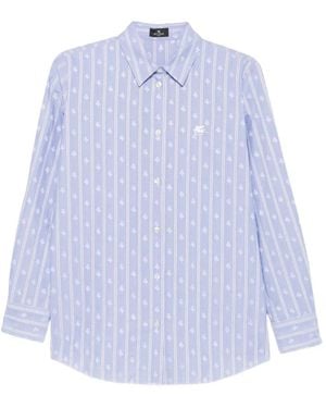 Etro Gestreiftes Hemd Mit Blumenprint - Blau