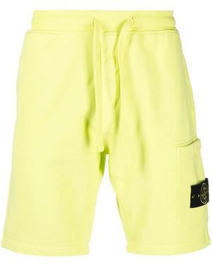 Stone Island Compass-Patch Cotton Track Shorts - Yellow