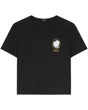Versace Cameo Logo-Embroidered T-Shirt - Black