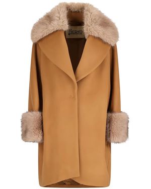 Herno Faux Fur-Trim Coat - Brown