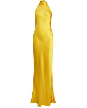 Ralph Lauren Halterneck Open-Back Maxi Evening Dress - Yellow