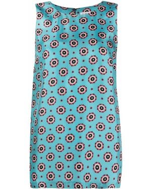 Alberto Biani Medallion-Print Sleeveless Silk Blouse - Blue