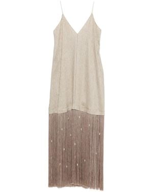 Alysi Striped Fringed Maxi Dress - White