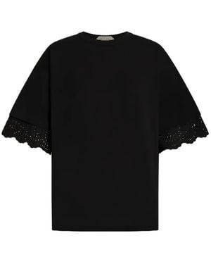 Alberta Ferretti Lace Sleeve T-Shirt - Black