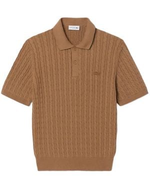 Lacoste Classic Fit Cable Knit Cotton Polo Shirt - Brown