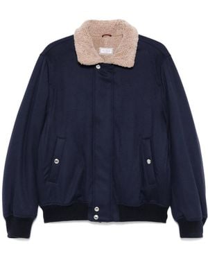 Brunello Cucinelli Shearling-Collar Bomber Jacket - Blue