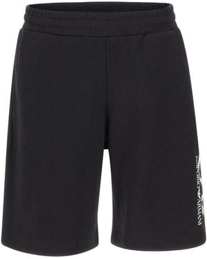 EA7 Drawstring Logo Cotton Shorts - Blue