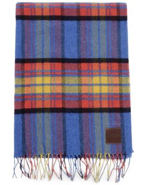 DSquared² Tartan-Check Fringed-Trim Scarf - Blue