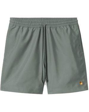 Carhartt Chase Drawstring Embroidered Logo Swim Shorts - Grey