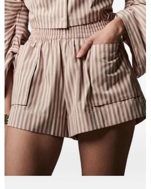 Hevron Striped Patch-Pocket Shorts - Brown