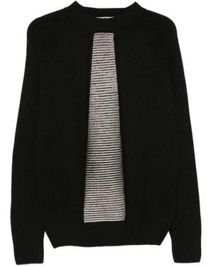 D.exterior Ribbed-Knit Metallic-Panel Sweater - Black